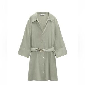Linen blend Zara green chain link dress  size XL